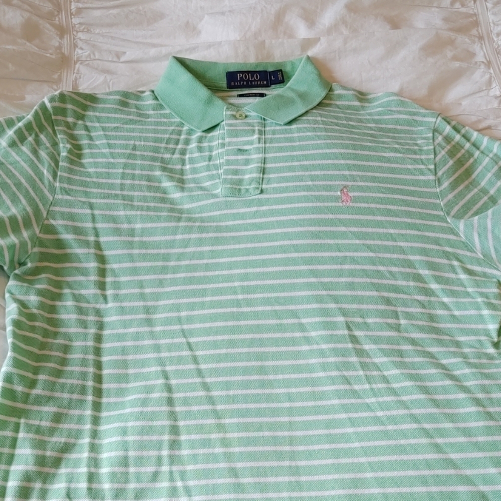 Green and white striped Polo, excellent condition.